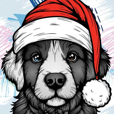 realistic dog with a christmas hat