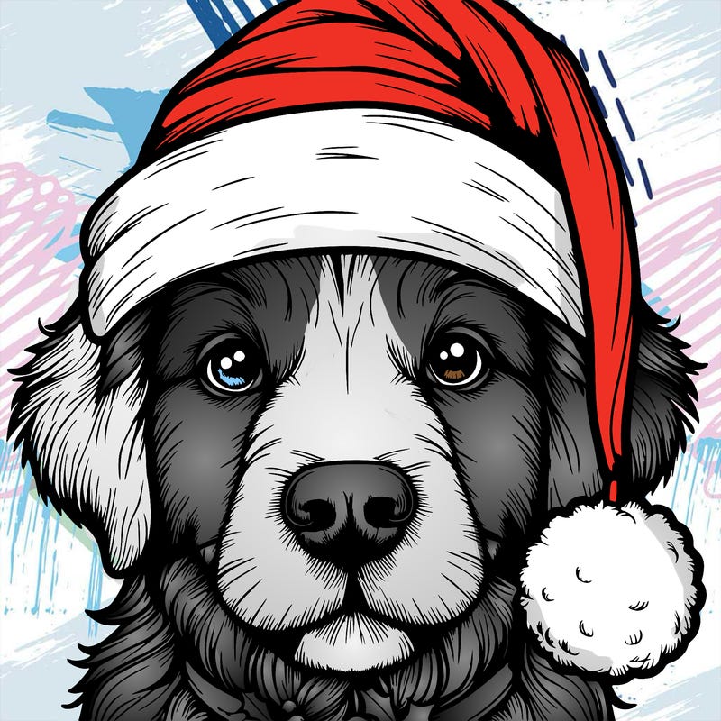 realistic dog with a christmas hat