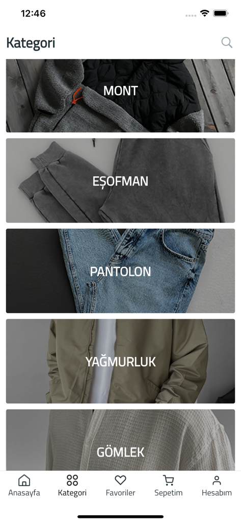 ByBasicman - ByBasicman mobile app category screen displaying men's fashion items like coats, pants, and shirts.