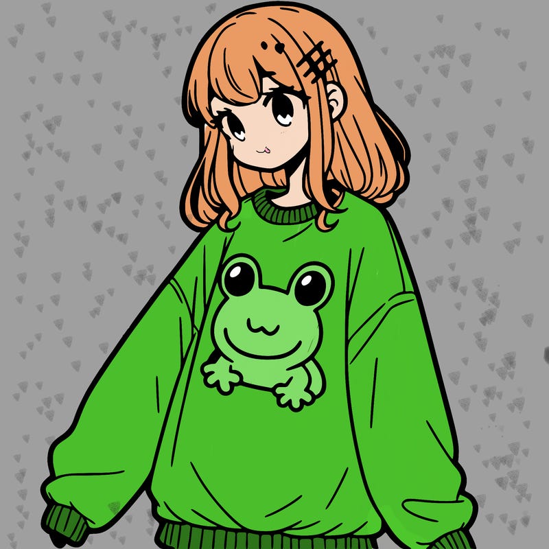 girl wearing frogging sweatshirt