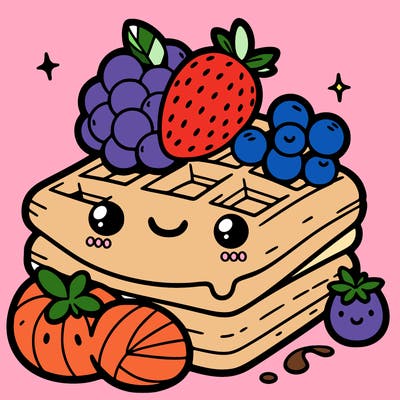 simple waffle with fruit