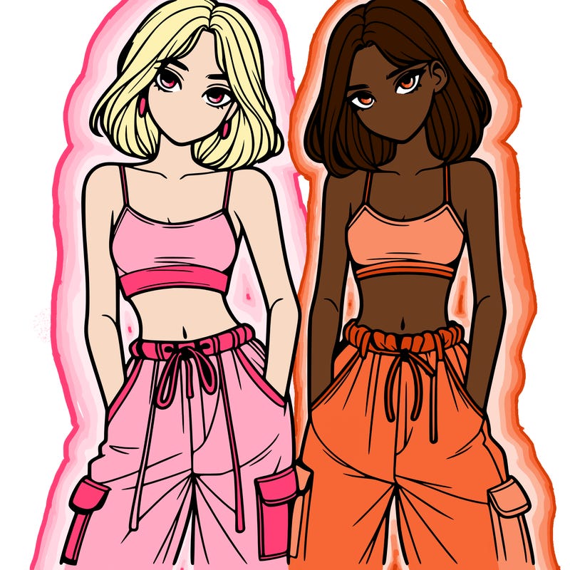 two girls with crop top with baggy pants