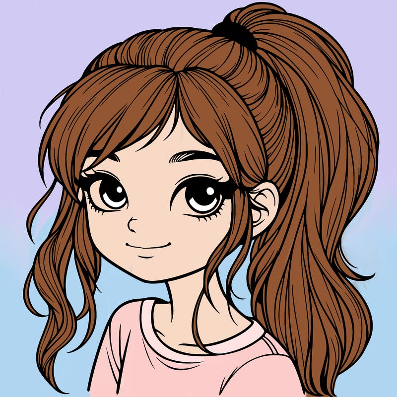 realistic girl with ponytail