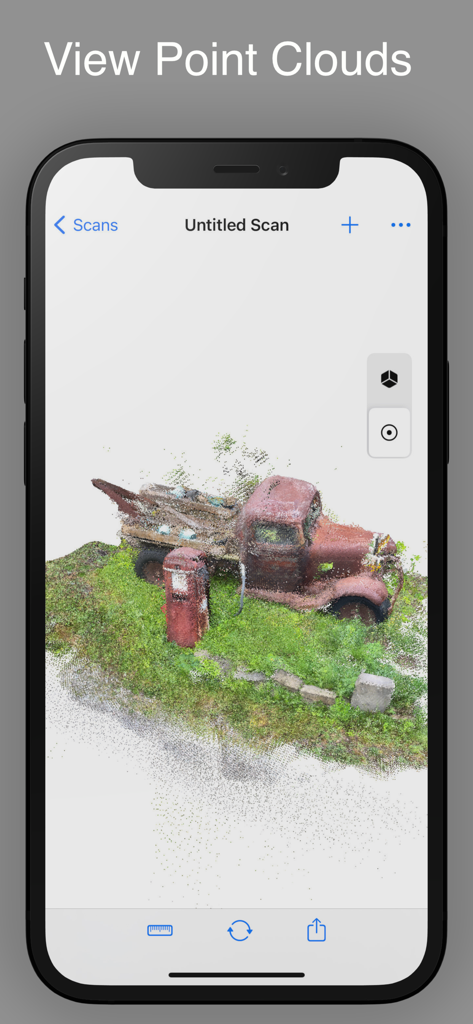 Escaneo de nube de puntos 3D de un camión vintage capturado con la aplicación LiDAR Modelar