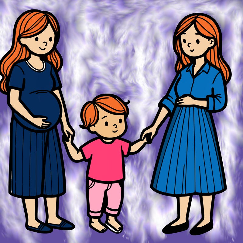 pregnant woman with her wife and 1 child