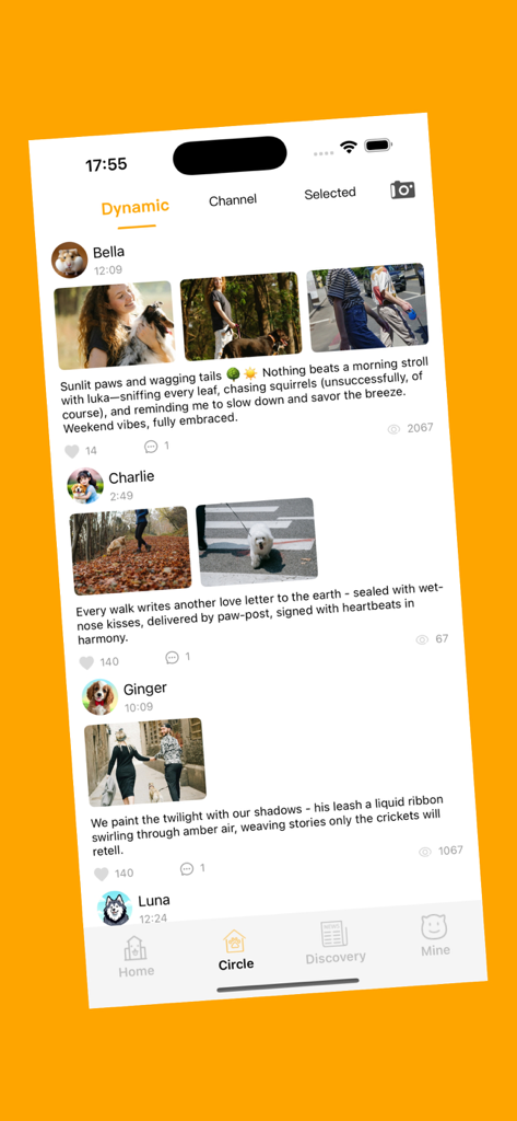 Zutto - Discover, Care, Share - A mobile interface showing the Zutto app social feed with user posts featuring dogs and pet care stories.