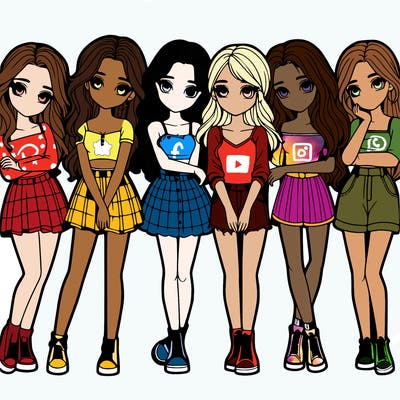 a group of girls realistic