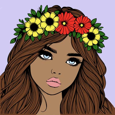 realistic girl with flowers crown