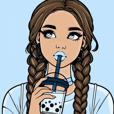 realistic girl with braided hair drinking boba