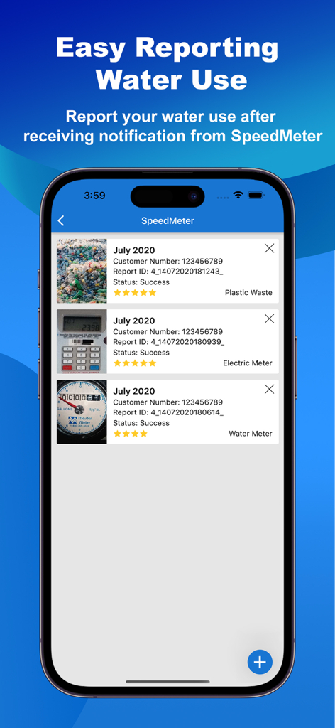 SpeedID - SpeedID mobile app interface showing the SpeedMeter feature for reporting water and electric usage
