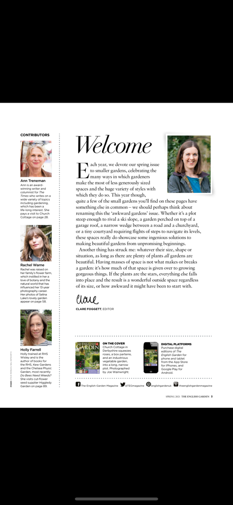 The English Garden Magazine - The English Garden Magazine welcome letter from the editor and contributor bios