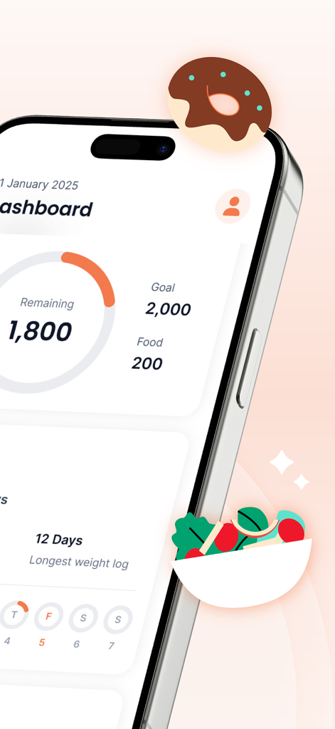 Kalguroo app dashboard showing calorie tracking progress and goals