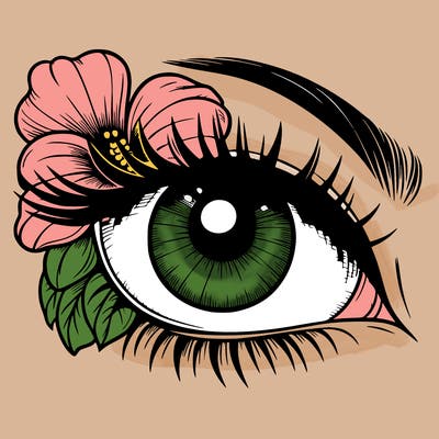 realistic eye with flower