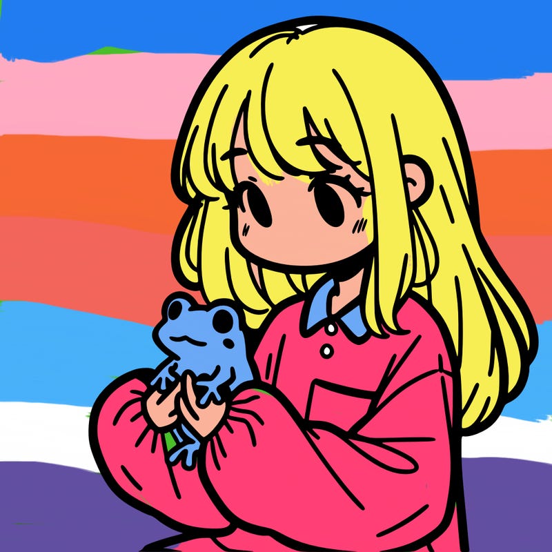 girl with long hair and a oversized shirt. and she is holding a frog