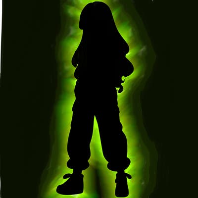 girl in baggy pants crop top and long hair