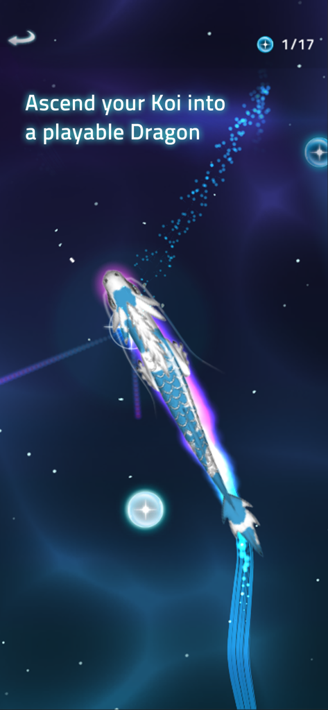 Zen Koi 2 - Un dragon bleu et blanc nageant dans l'espace céleste de Zen Koi 2