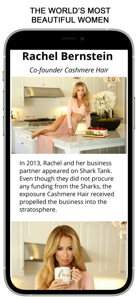 KANDY Magazine: Photo Stories - A digital magazine page featuring a photo story of Rachel Bernstein with glamorous photography and a short bio.