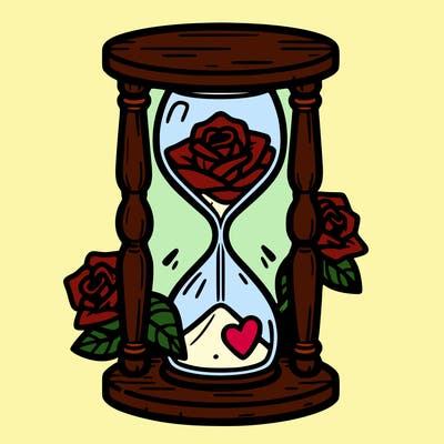 hourglass with roses