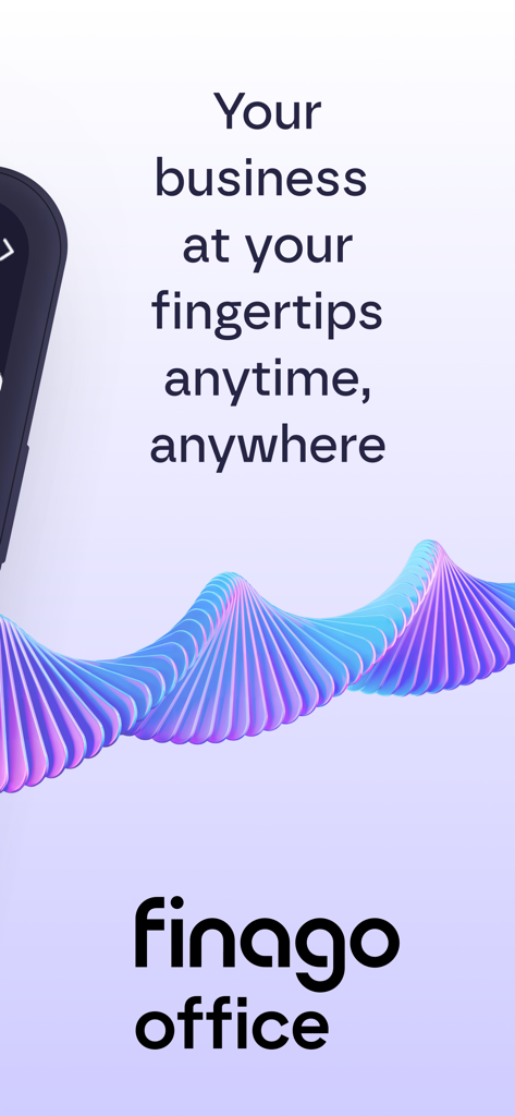 Finago Office - Pantalla de introducción de la aplicación móvil Finago Office con el lema Tu negocio en tus manos en cualquier momento y lugar