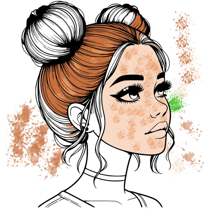 realistic girl with buns on the top of her head