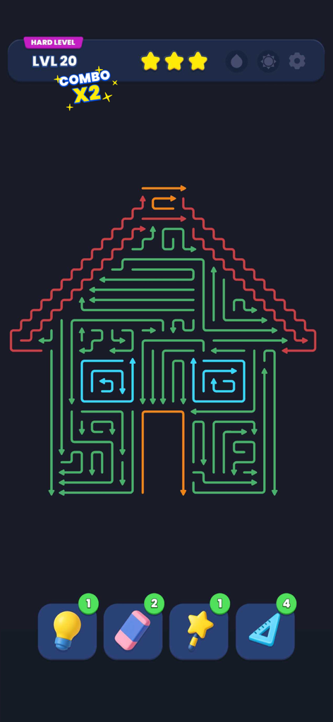 Arrow Out - Captura de tela de um jogo móvel de um quebra-cabeça de lógica em forma de casa no Arrow Out