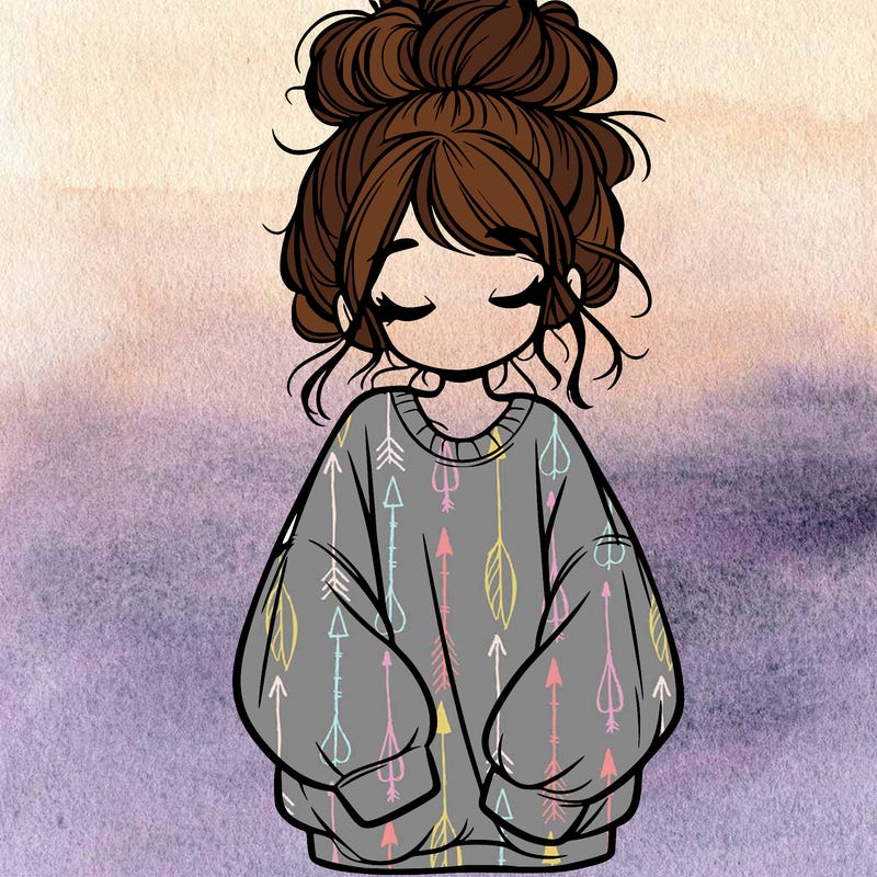 girl with baggy sweatshirt and messy bun