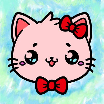 kawaii cat with a bow tie hanging from his ear