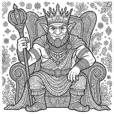 Immerse yourself in the fantastical realm of this majestic Goblin King. This intricate Zentangle design offers a unique coloring challenge, perfect for those seeking detailed and calming artistic expression.