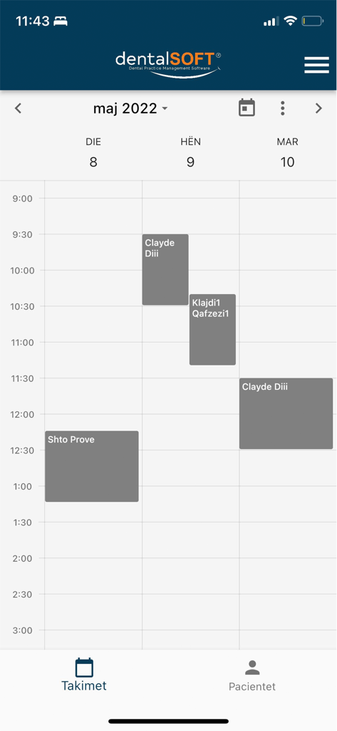 DentalSoft - Vista de calendario de citas semanales en la aplicación de gestión de clínicas dentales DentalSoft