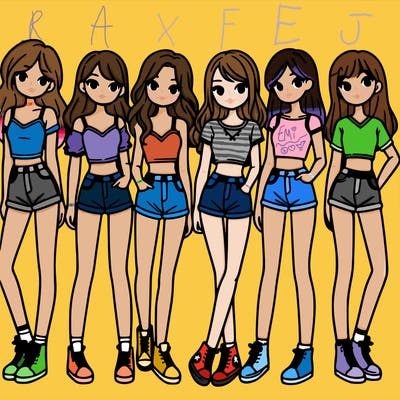 a group of girls wearing crop tops and shorts