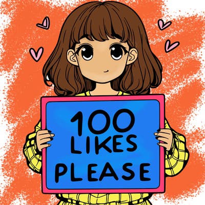 a girl holding a sign saying 100 likes please