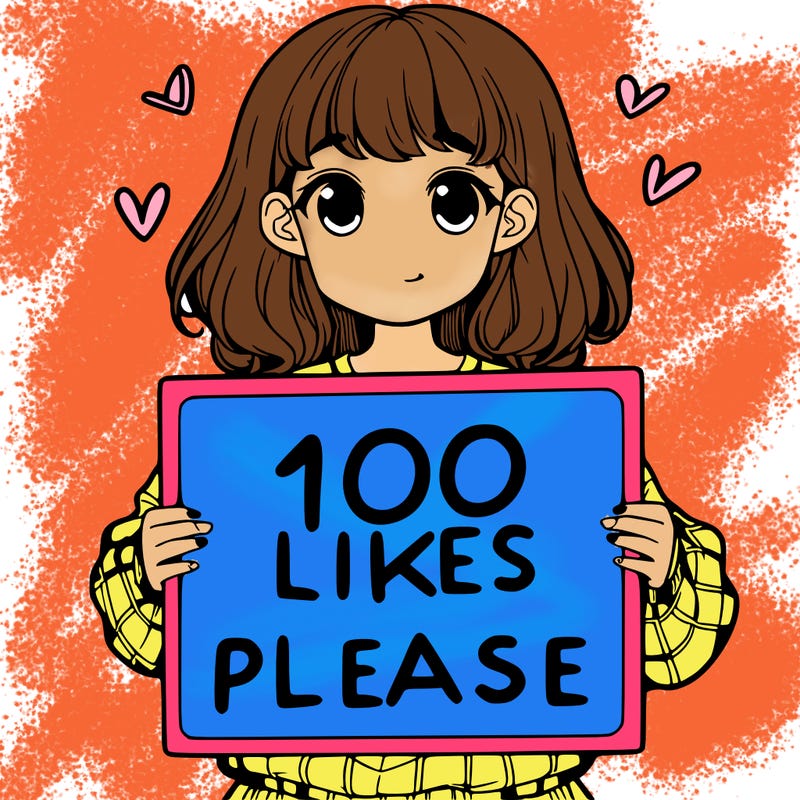 a girl holding a sign saying 100 likes please