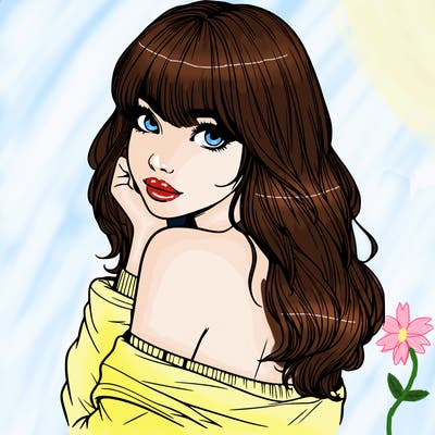 realistic girl with bangs looking over her shoulder