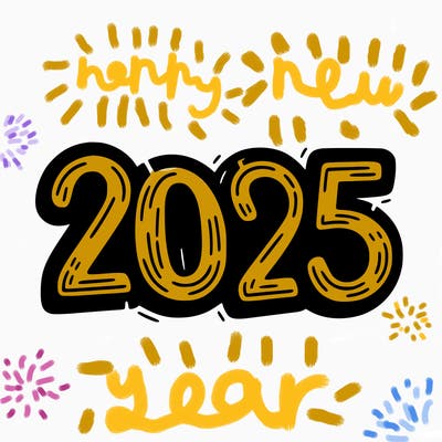 one line scrawled numbers sketch design “2025”