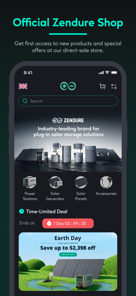 Zendure - Zendure app interface showing the official store with solar generators and power stations