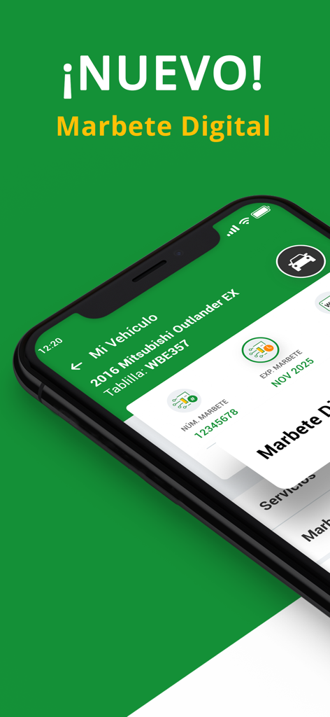 Interface of the CESCO Digital app showing the new digital vehicle tag registration and details for Puerto Rico