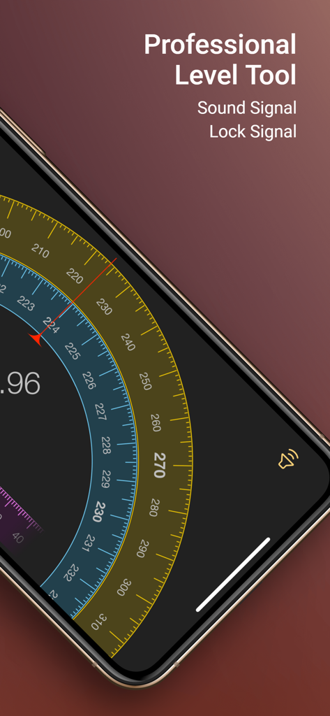 Pro Leveler - Interface of the Pro Leveler app displaying a circular digital leveling tool with precision degree markings and audio signal icons