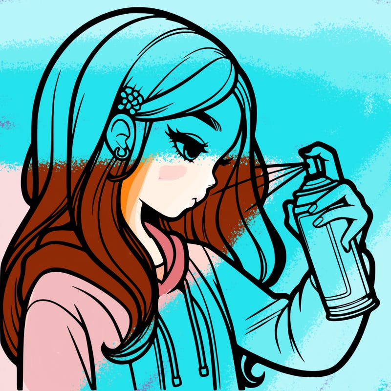 a realistic girl spray painting