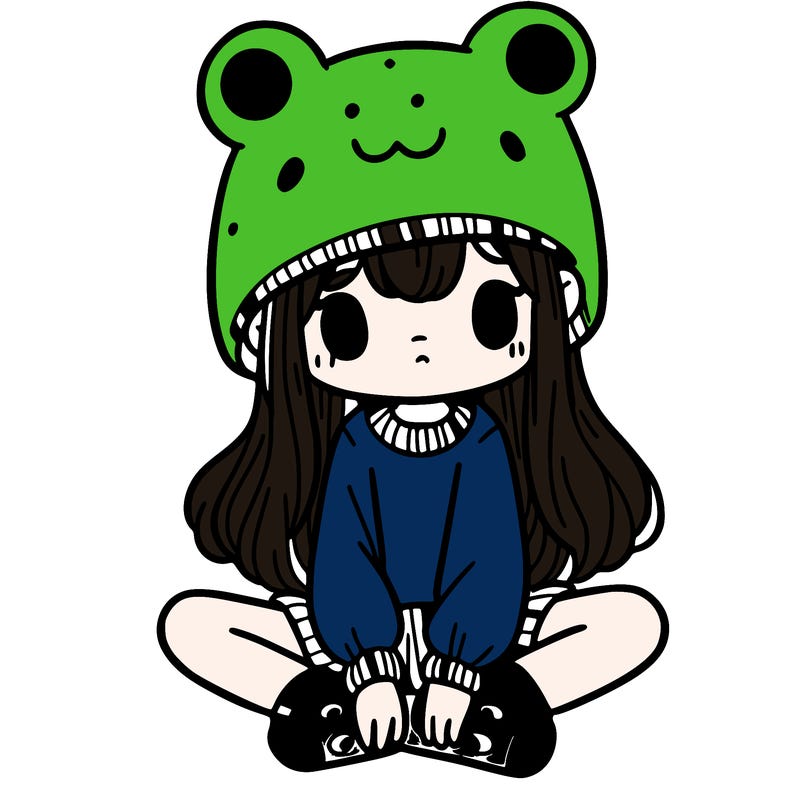 a girl wearing a frog hat and some frog socks