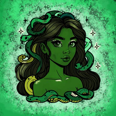 realistic girl with snakes as hair