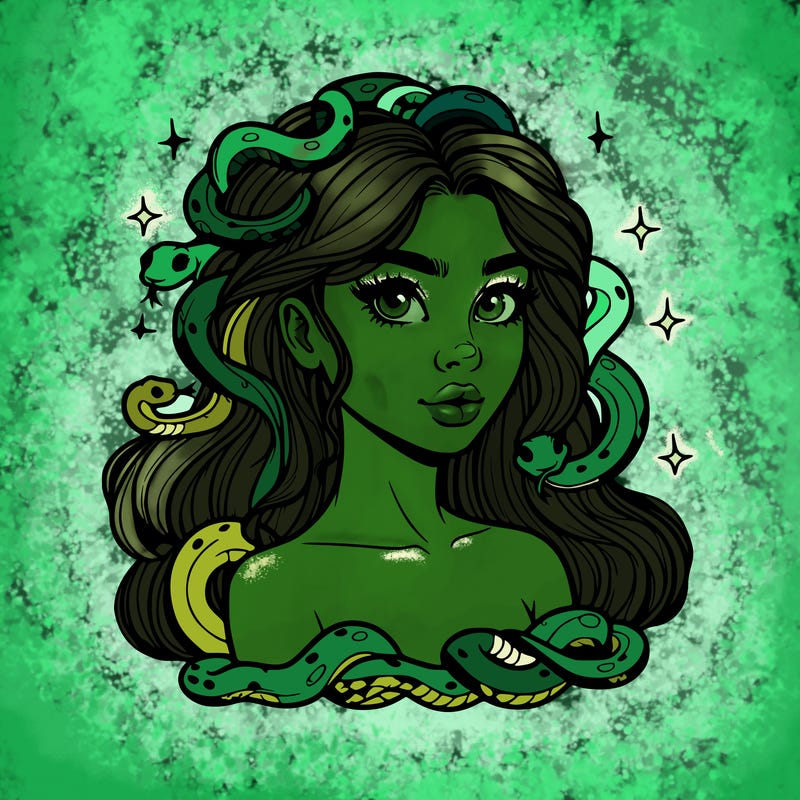 realistic girl with snakes as hair