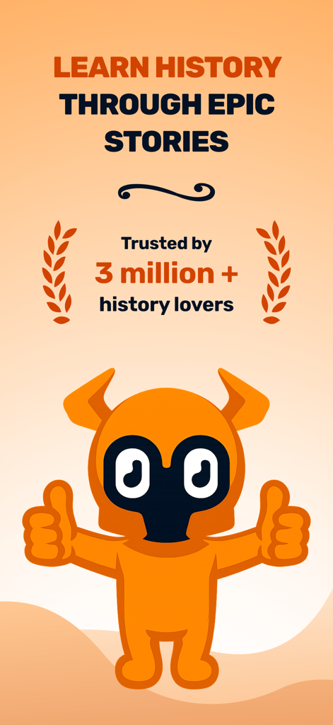 Paladin: Learn History - A friendly orange viking mascot giving a double thumbs up under the text learn history through epic stories.
