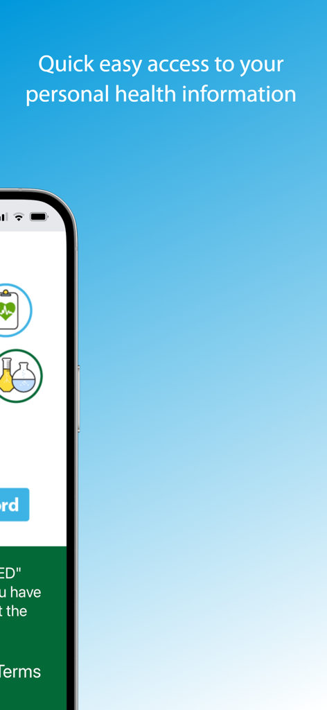 Pantalla de la aplicación MySaskHealthRecord que muestra acceso rápido a información de salud personal
