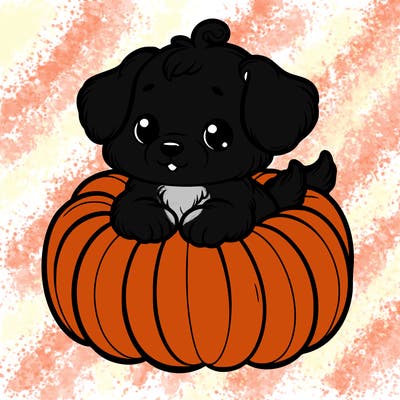 cute little puppy in a pumpkin