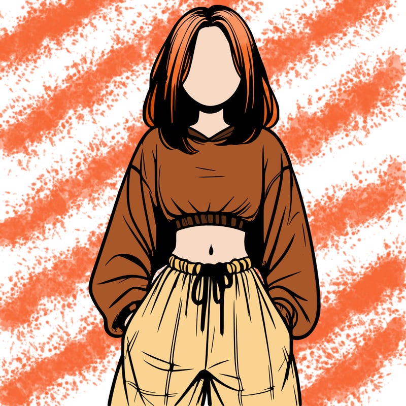 realistic girl faceless with baggy pants and a crop top