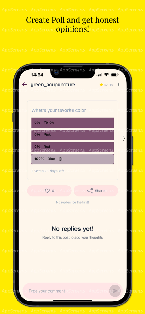 Hush – Express Freely - Anonymous poll feature on the Hush app interface
