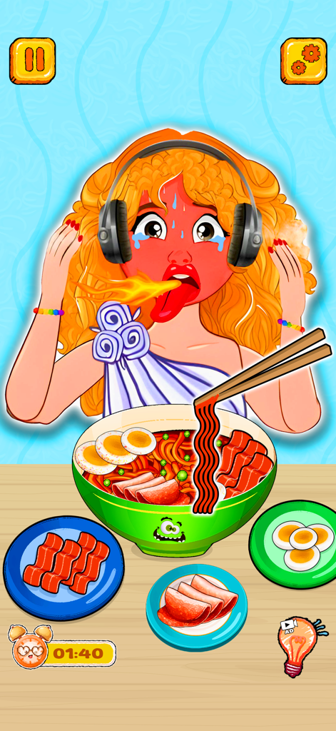 ASMR Master - Mukbang Eating - Character reacting to spicy ramen in ASMR Master Mukbang Eating game