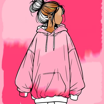 realistic girl with a oversized sweatshirt on and a bun