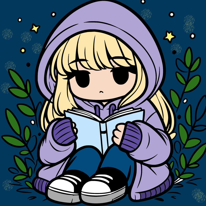 girl in oversized hoodie reading a book
