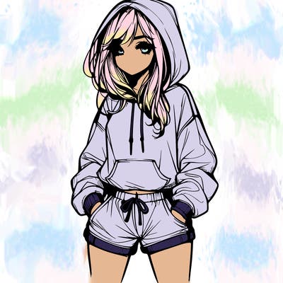 realistic girl in shorts and hoodie